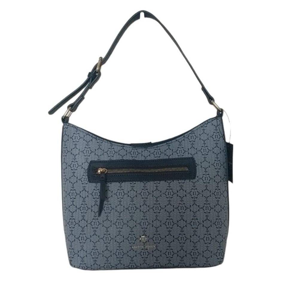 NWT NANETTE LEPORE Maxene Logo Short Shoulder Bucket Bag - Navy Blue - Picture 2 of 14